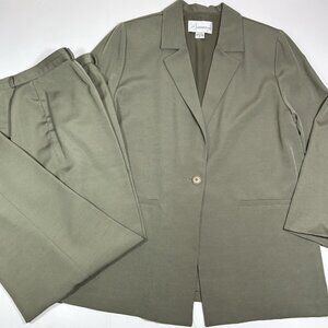 Vtg Nygard Collection 2pc Pants Suit Olive Green Lined Blazer Sz 12 Pants Sz 14
